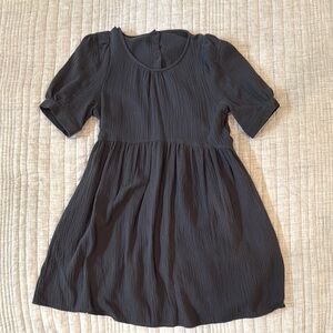 Gray Pleated Sundress with Puff Sleeves